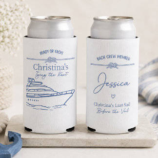Enfriador De Latas Slim Nautical Bach Crew Koozie | Favor de Despedida de
