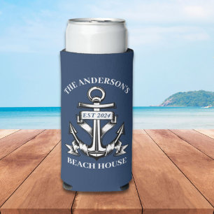 Enfriador De Latas Slim Nautical Boat Beach Anchor Nombre de la familia Es