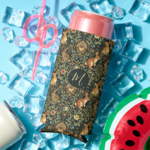 Enfriador De Latas Slim Navidad conejos florales del bosque de William Mor
