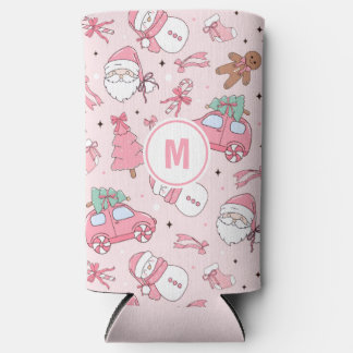 Enfriador De Latas Slim Navidad rosa sin costuras personalizable