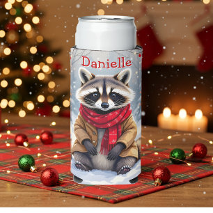 Enfriador De Latas Slim Navidades de mapaches extravagantes