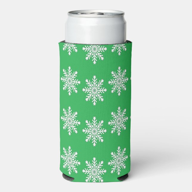 Enfriador De Latas Slim Navidades lanzan copos de nieve en verde (Reverso Agua con Gas)