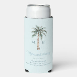 Enfriador De Latas Slim Navidades Palm Tree | Monograma de boda de playa