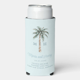 Enfriador De Latas Slim Navidades Palm Tree | Monograma de boda de playa