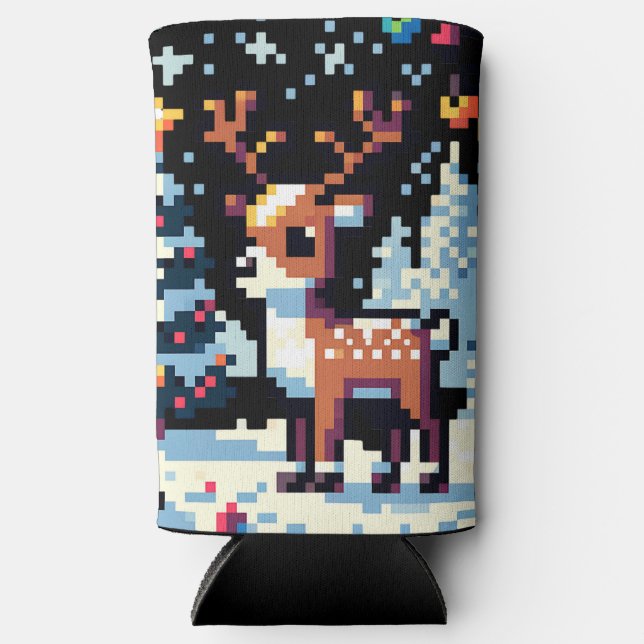 Enfriador De Latas Slim Navidades Reindeer Winter Wonderland Pixel Art (Anverso)