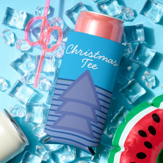 Enfriador De Latas Slim "Navidades Tee." Cita divertida. Golfing Blue & Wh (Verano in situ)
