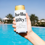 Enfriador De Latas Slim Negrita Black and White Modern 50th Birthday Perso<br><div class="desc">Tipografía audaz Personalizado Seltzer,  moderno blanco y negro,  50 años</div>