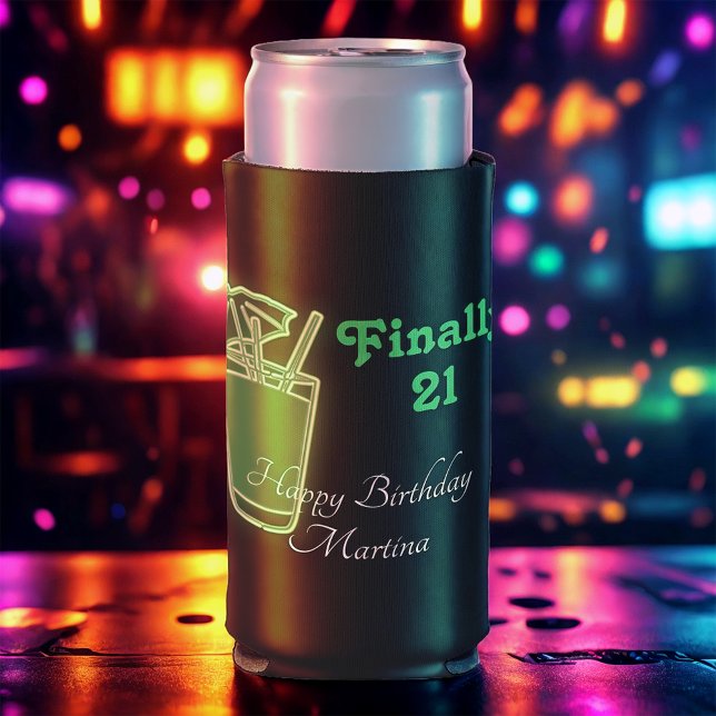 Enfriador De Latas Slim Neon Green 21º cumpleaños (Subido por el creador)