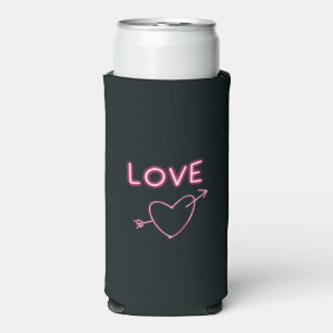 Enfriador De Latas Slim Neon Pink sobre el corazón del amor negro