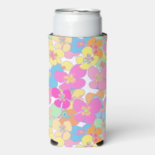 Enfriador De Latas Slim Neon Retro Floral Color rosa