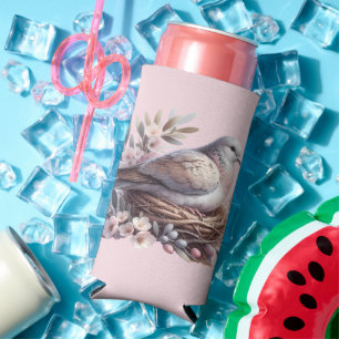 Enfriador De Latas Slim Nido Rubor Dove con flores y ramas de olivo