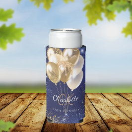 Enfriador De Latas Slim Nombramiento de monograma de globos dorados azul m