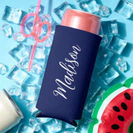 Enfriador De Latas Slim Nombre Azul Marino Chic Letra Cursiva Personalizad