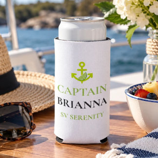 Enfriador De Latas Slim Nombre de Capitán Personalizado y Nombre de Barco 