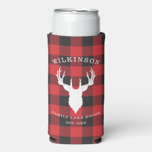 Enfriador De Latas Slim Nombre de familia Rustic Plaid Lake House