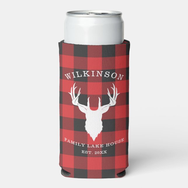 Enfriador De Latas Slim Nombre de familia Rustic Plaid Lake House (Frente Agua con Gas)