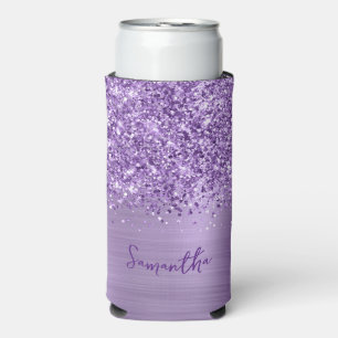 Enfriador De Latas Slim Nombre de guión Glam púrpura claro brillante