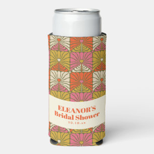 Enfriador De Latas Slim Nombre de la ducha nupcial floral anaranjada retro