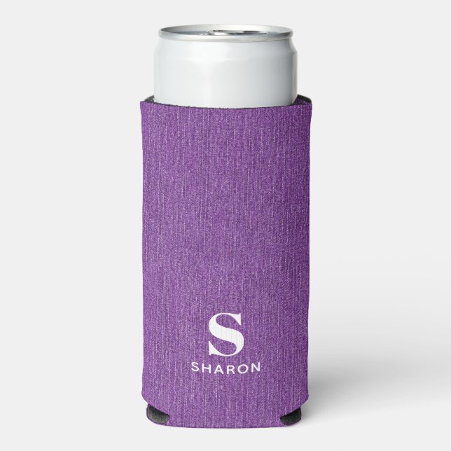 Enfriador De Latas Slim Nombre de monograma Denim púrpura Diapositiva de i (Frente Agua con Gas)