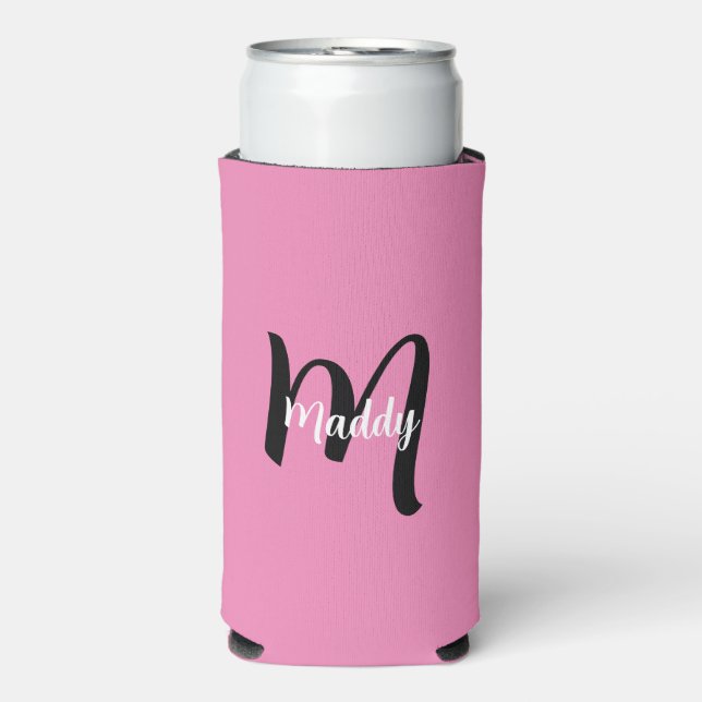Enfriador De Latas Slim Nombre de monograma rosa moderno minimalista + ini (Frente Agua con Gas)