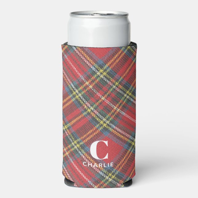 Enfriador De Latas Slim Nombre inicial, Stewart Tartan Plaid (Frente Agua con Gas)