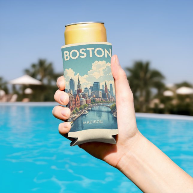 Enfriador De Latas Slim Nombre personalizado Boston Massachusetts (Piscina in situ)