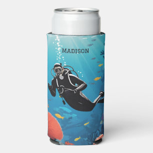 Enfriador De Latas Slim Nombre personalizado Buceador Scuba