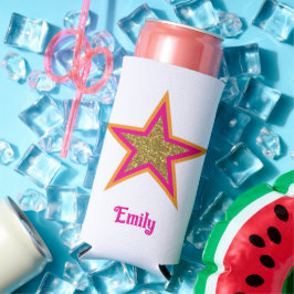 Enfriador De Latas Slim Nombre personalizado elegante estrella dorada y ro
