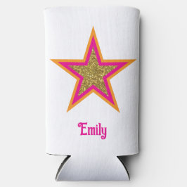 Enfriador De Latas Slim Nombre personalizado elegante estrella dorada y ro