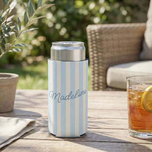 Enfriador De Latas Slim Nombre Personalizado Franjas Azul Claro Personaliz