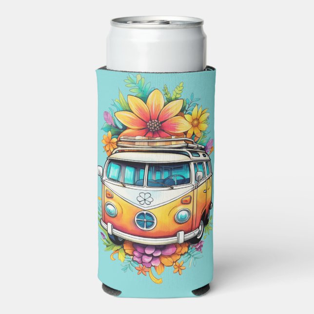 Enfriador De Latas Slim Nombre personalizado Hippie Van (Reverso Agua con Gas)