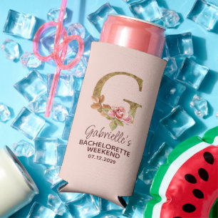Enfriador De Latas Slim Nombre personalizado letra G rosas rosadas con toq