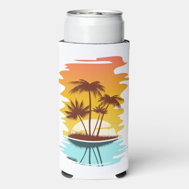 Enfriador De Latas Slim Nombre personalizado Sunset de Isla Tropical (Reverso Agua con Gas)