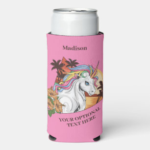 Enfriador De Latas Slim Nombre personalizado, texto y color de unicornio t