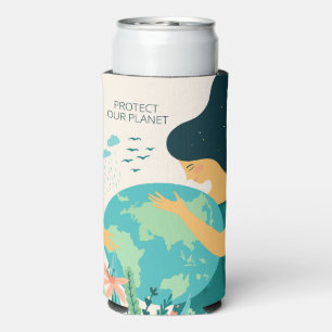 Enfriador De Latas Slim Nombre personalizado y texto Planeta Tierra Madre