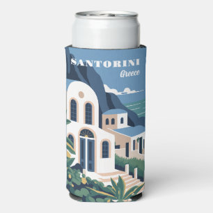 Enfriador De Latas Slim Nombre y texto personalizados Santorini Grecia
