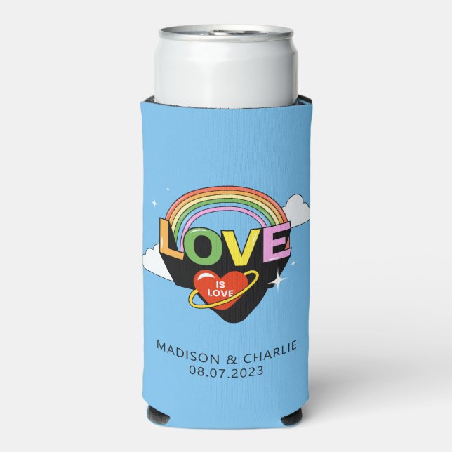 Enfriador De Latas Slim Nombres personalizados / Texto "El amor es amor" (Frente Agua con Gas)