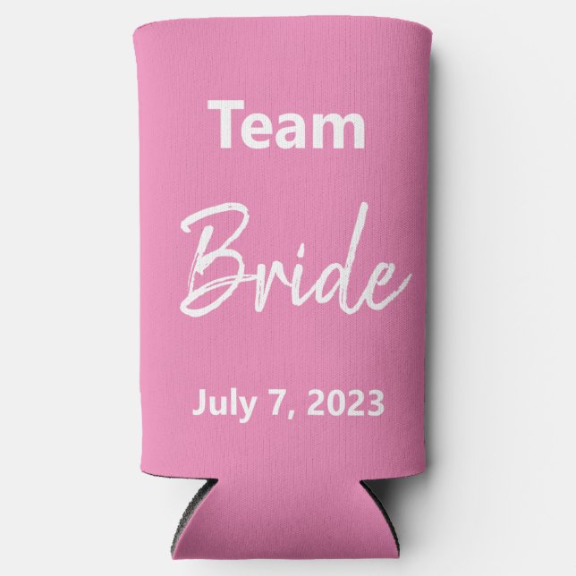 Enfriador De Latas Slim Novia en equipo - Rosa y Blanco - Boda (Anverso)