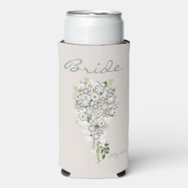 Enfriador De Latas Slim Novia verde-blanca de la flor Retro 70