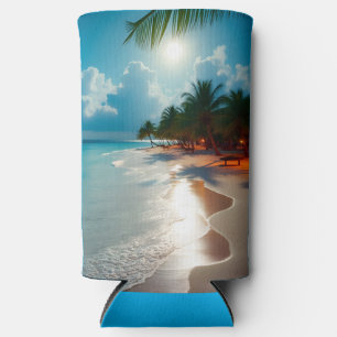 Enfriador De Latas Slim Olas tropicales Playa azul cielo nublado