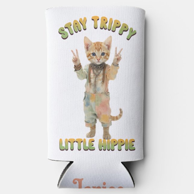 Enfriador De Latas Slim Orange Tabby Cat Boho Stay Trippy Little Hippie  (Anverso)