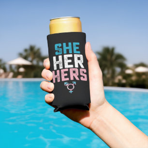 Enfriador De Latas Slim Orgullo LGBT Ella Ella Suya Trans Transgénero Pron