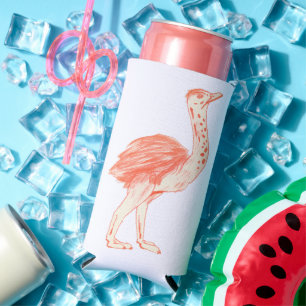 Enfriador De Latas Slim Ostrich de bebé artístico con pájaro rosado