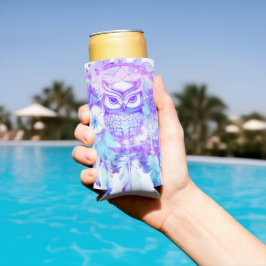Enfriador De Latas Slim Owl Totem Dreamcatcher Floral Feather Tint Purple