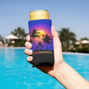 Enfriador De Latas Slim Palmeras de la puesta de sol tropical