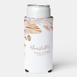 Enfriador De Latas Slim Pampas Grass Rubor Pink Floral Ducha de novia
