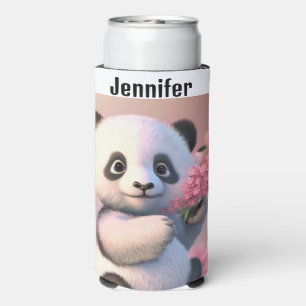 Enfriador De Latas Slim Panda Bear Cherry Blossom Personalizado Nombre Tal