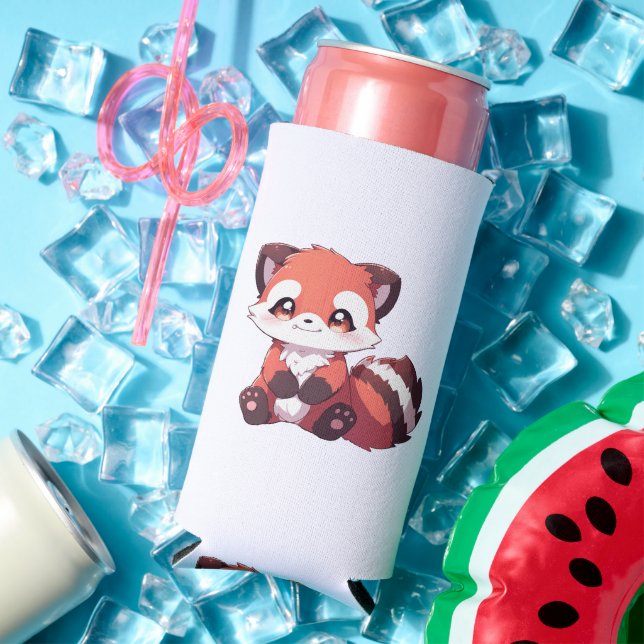 Enfriador De Latas Slim  panda rojo adorable (Verano in situ)