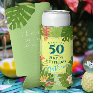Enfriador De Latas Slim Paraíso Tropical Cumpleaños Anual Verde