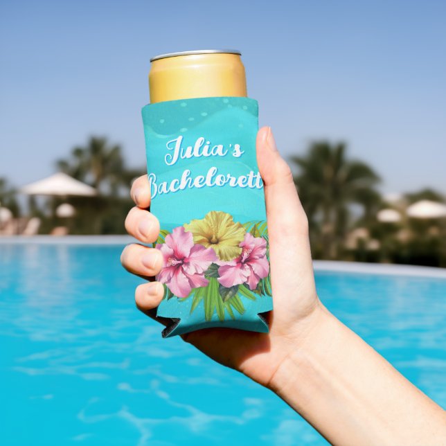 Enfriador De Latas Slim Partido Bachelorette, Boda Tropical (Piscina in situ)